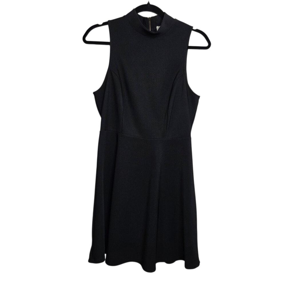Monteau LA Womens SZ L Black High Neck‎ Sleeveless A-Line Knee length Dress
